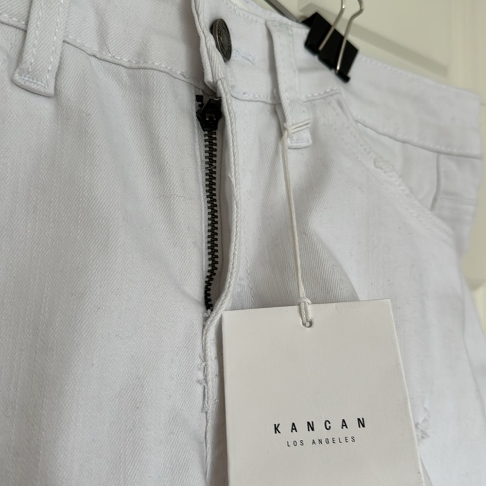 KANCAN white shorts modesty distressed sewn cuff mid rise Zip front NWT - Picture 5 of 9